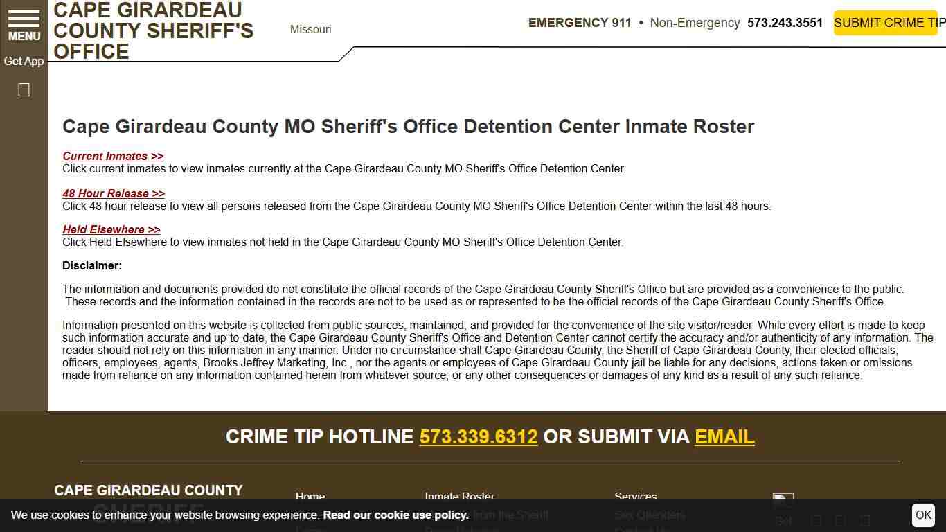 Inmate Roster Disclaimer Cape Girardeau County Sheriff's Office